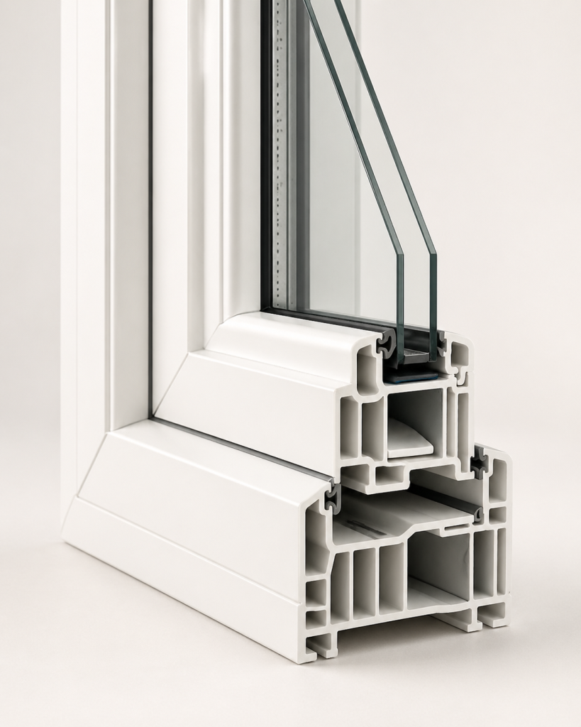 Vinyl replacement window frame cross-section for Dallas–Fort Worth homeowners comparing low-maintenance window materials.