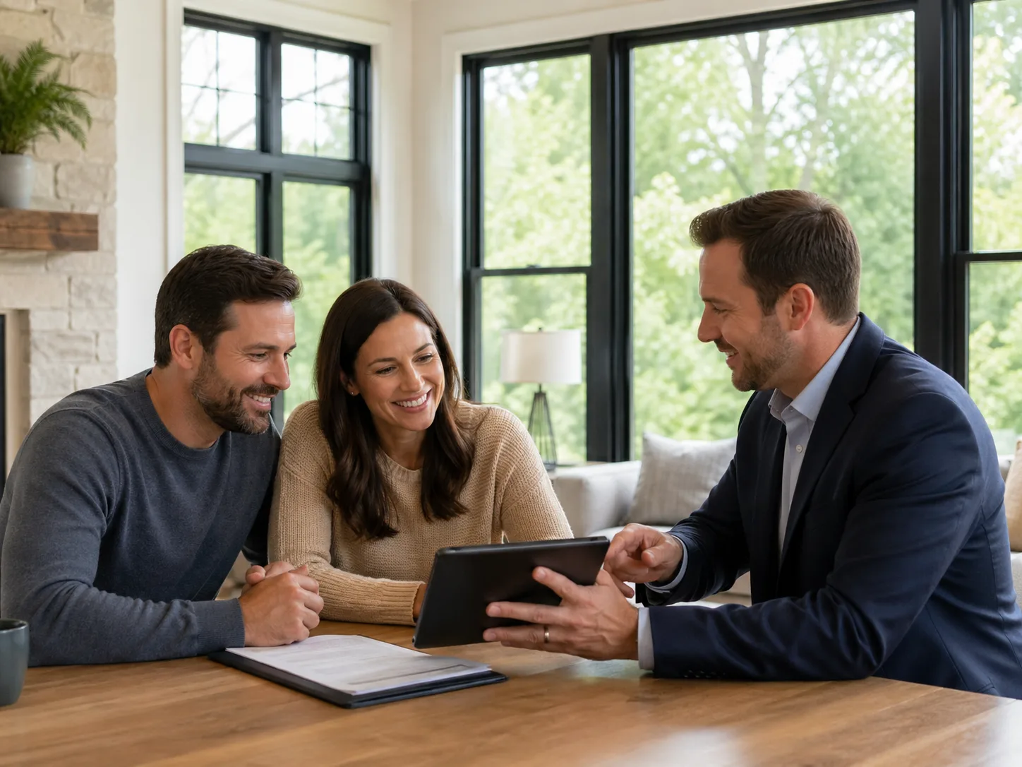 Homeowners discussing flexible financing options for window and door replacement in Dallas–Fort Worth, Texas