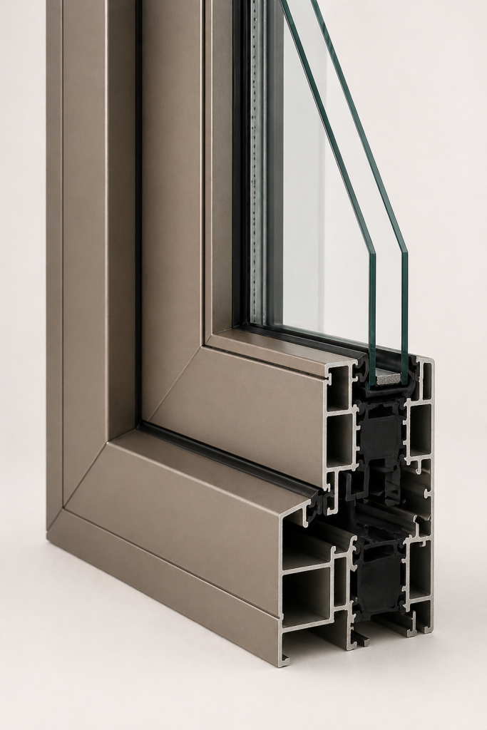 Aluminum window frame cross-section with slim modern profile for Frisco and Dallas–Fort Worth residential window projects.