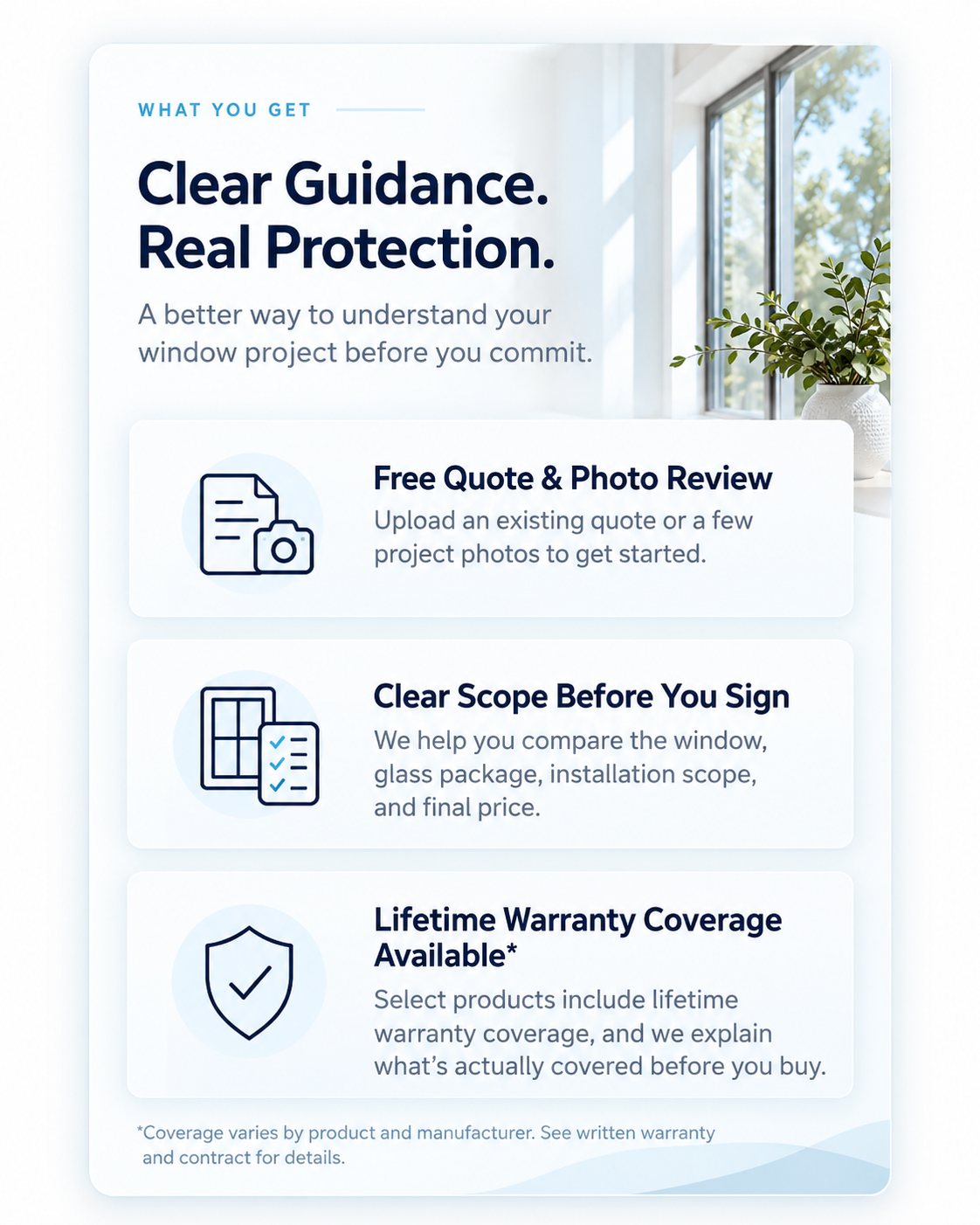 Aquamarine window review and warranty information graphic